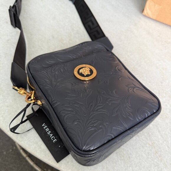 Versace Embossed Blue Calf Leather Shoulder Crossbody Messenger Bag, 1002885 - Picture 3 of 16